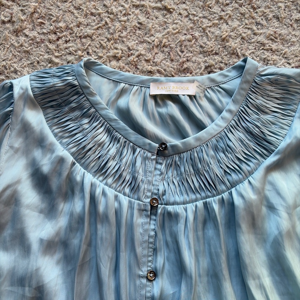 Ramy Brook Sky Blue Pleated Blouse